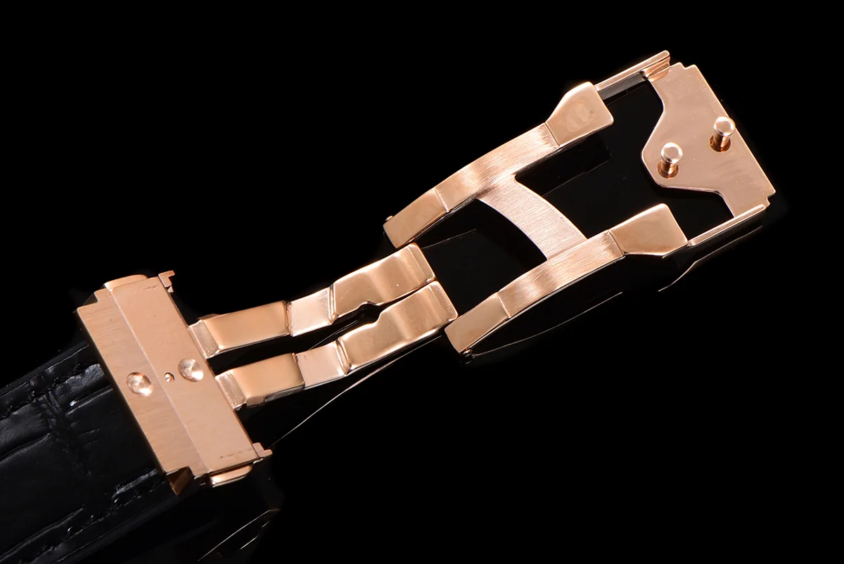 Classic Fusion Automatic 42mm Diamond Paved Dial in Rose Gold on Black Leather Strap