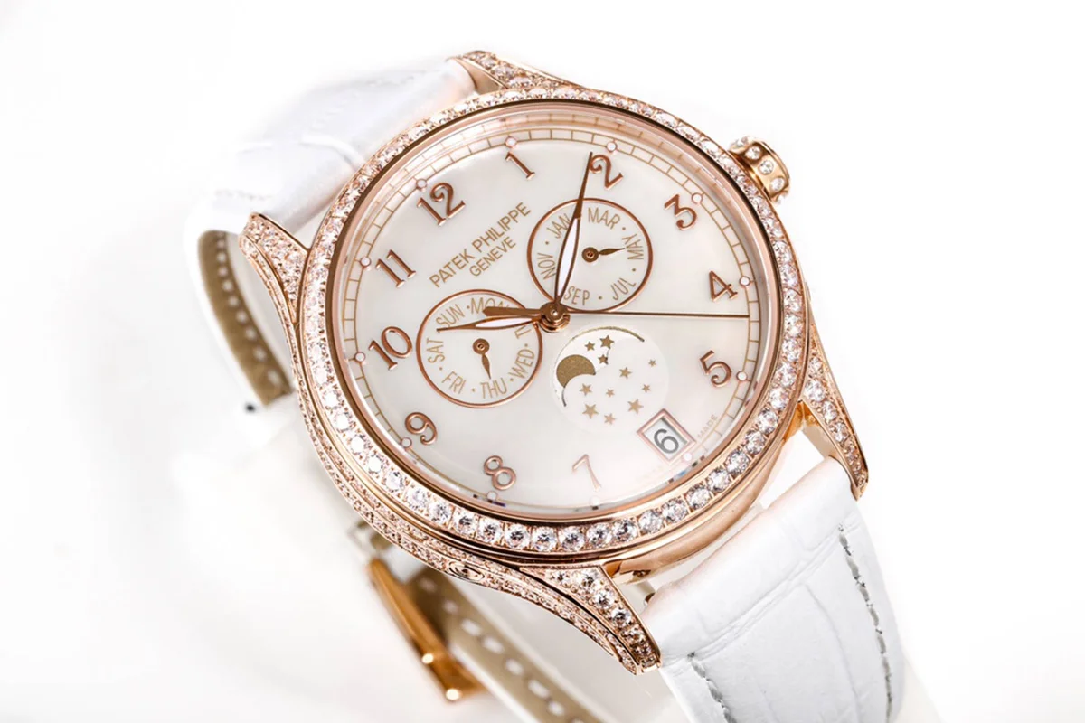 Complications 4948G Annual Calendar Moonphase MOP Dial in White Pink on Leather Strap