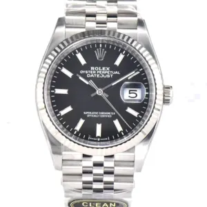 Datejust 36 126334 Bright Black Dial Stick on Jubilee Bracelet