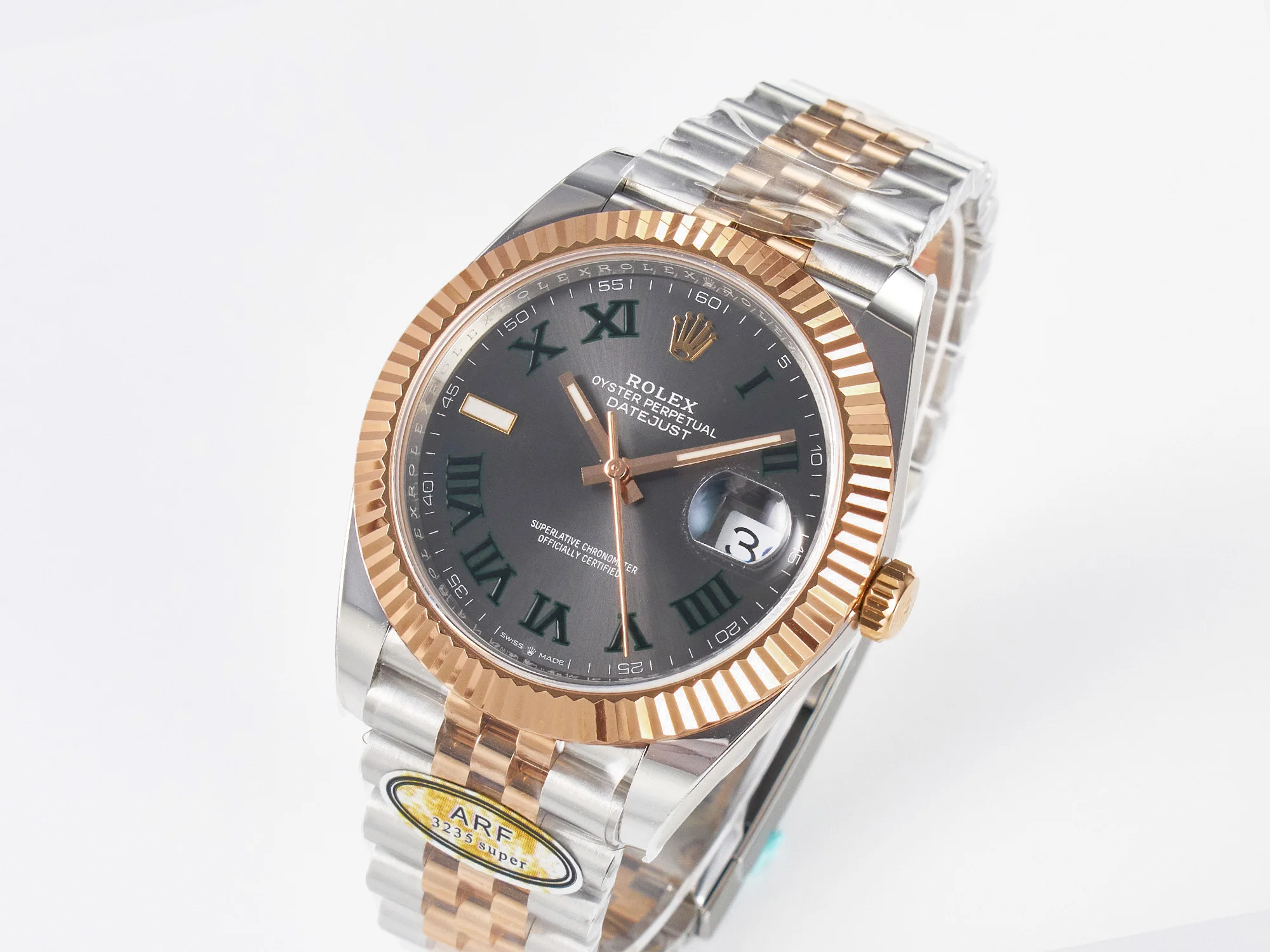 DateJust 41 126331 ARF 1:1 Best Edition 904L Steel Gray Dial Green Roman Marker on SS/RG Jubilee Bracelet SH3235(Gain Weight)