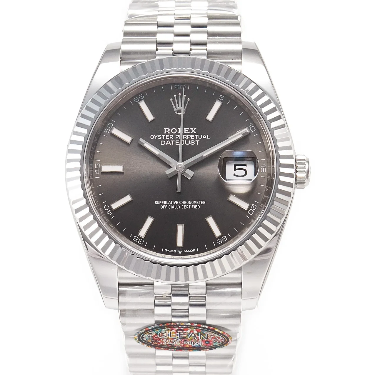 DateJust 41 126334 904L SS Clean Best Edition Gray Rhodium Dial on Jubilee Bracelet S3235