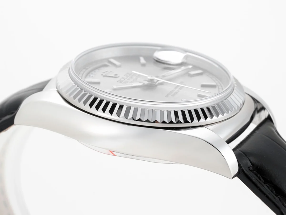 Day-Date 36 Silver Dial in White Gold on Leather Strap