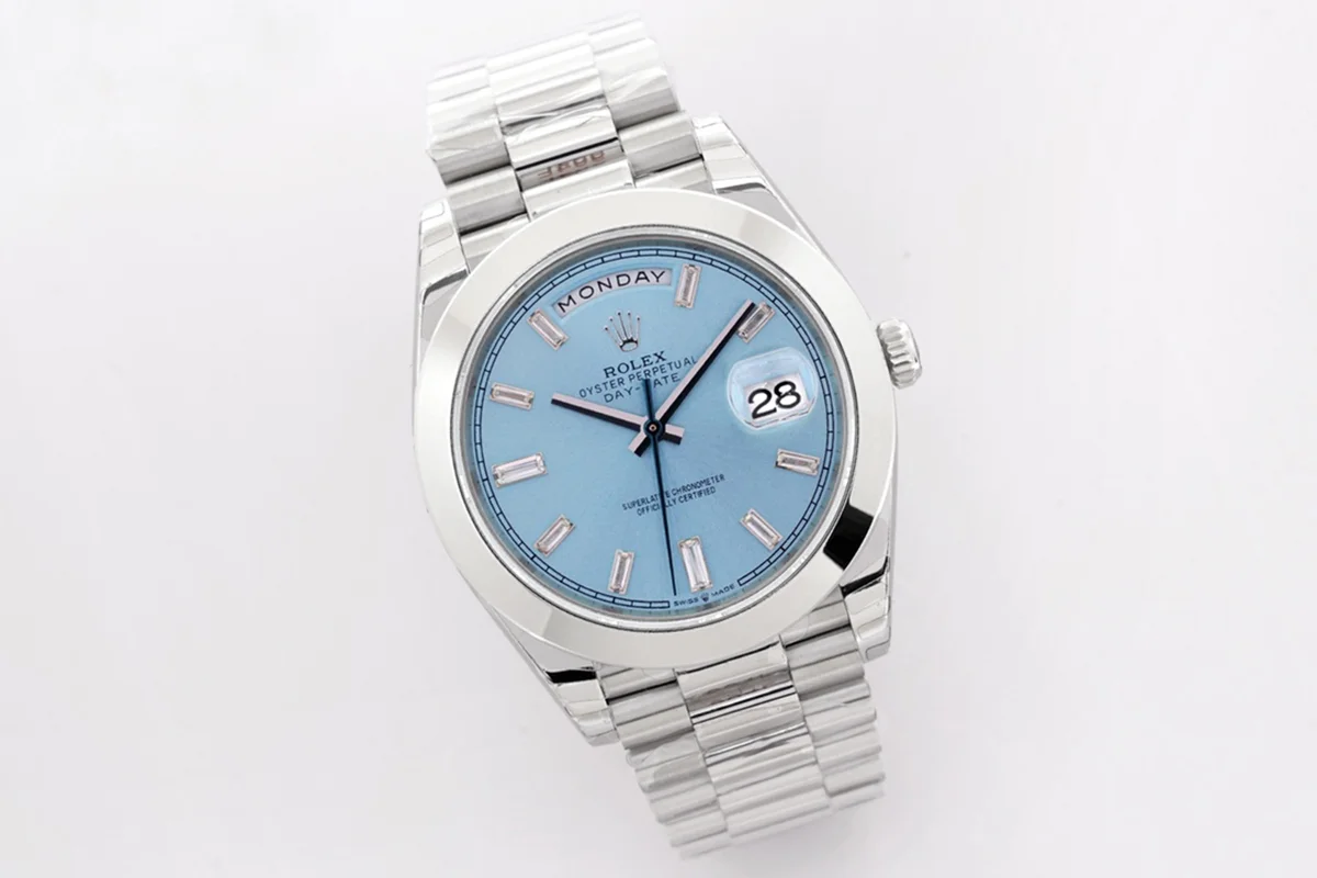 Day-Date 40 228236 Blue Dial with Diamond Markers in Platinum