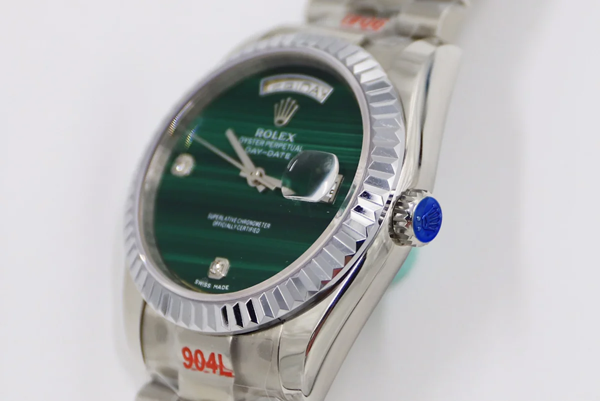 Daydate 36 128236 Malachite Diamond Marker Dial in Platinum