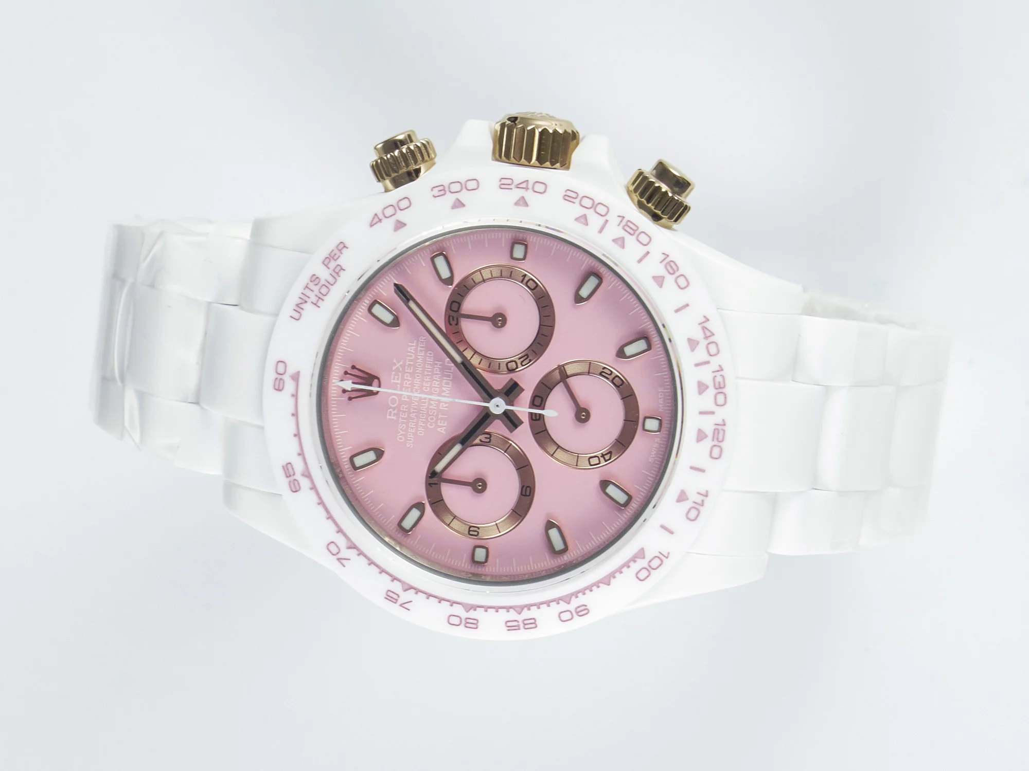 Daytona AET White Ceramic Case and Bracelet Pink Dial N6F Best Edition SA4130