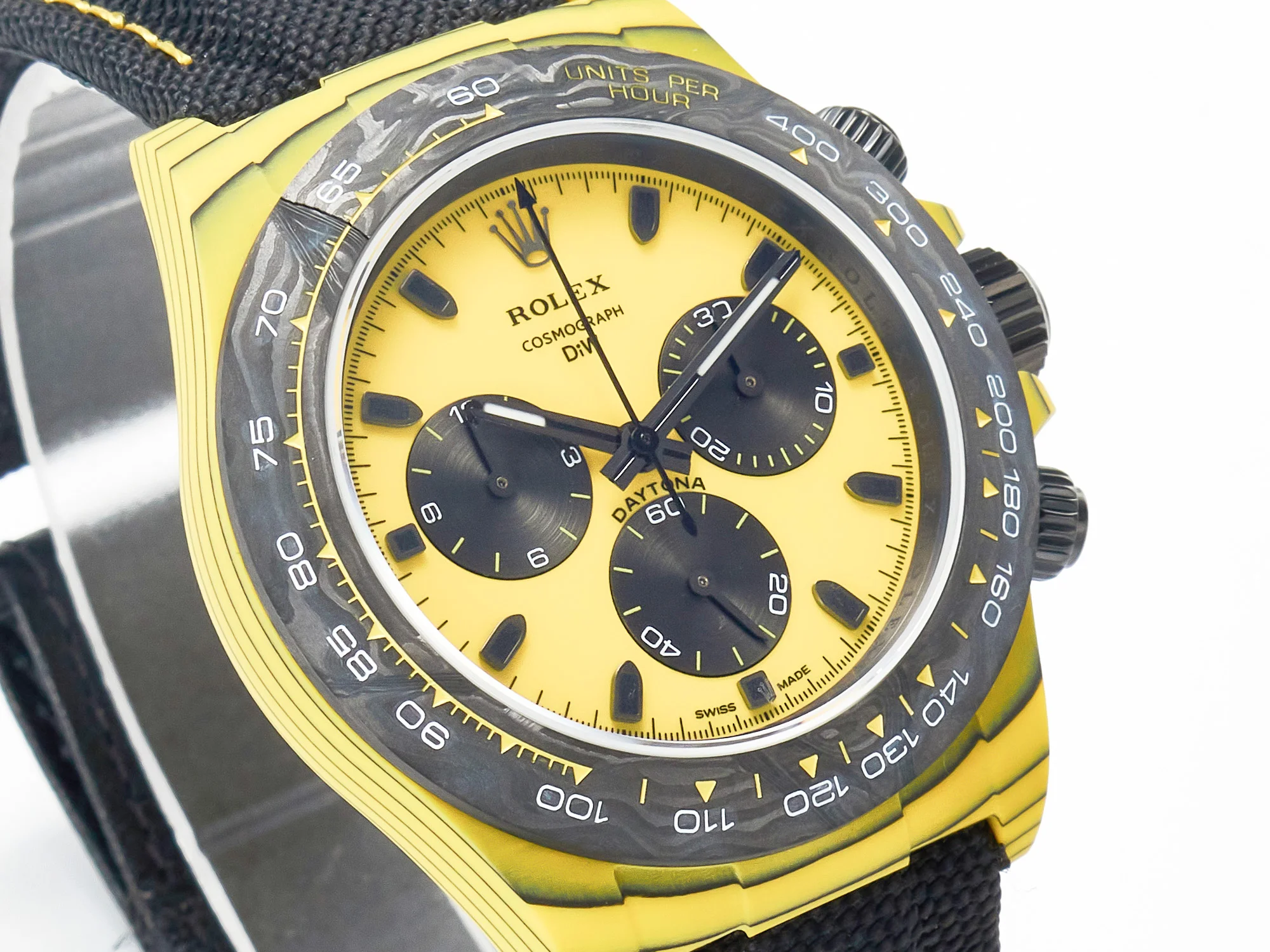 Daytona DIW Yellow Carbon N6F 1:1 Best Edition Yellow/Black Dial on Black Nylon Strap SA4130 V2