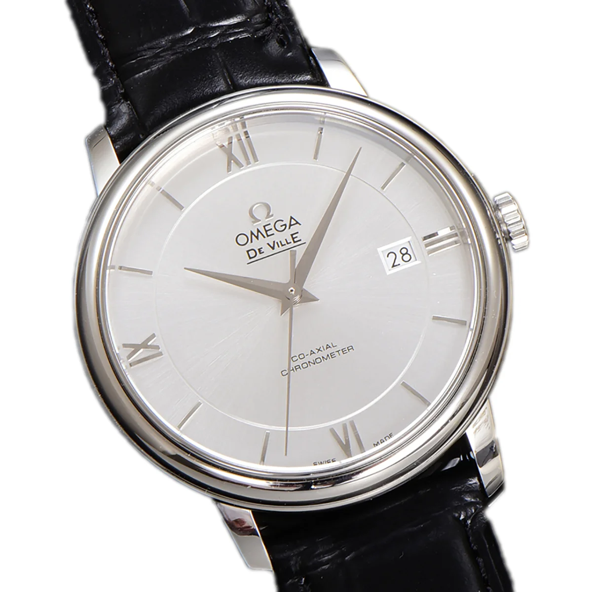 De Ville Co-Axial Chronometer 39.5mm Silver Dial in Steel on Leather Strap