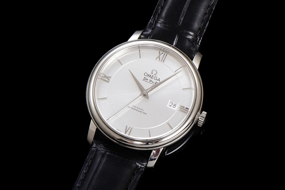 De Ville Co-Axial Chronometer 39.5mm Silver Dial in Steel on Leather Strap