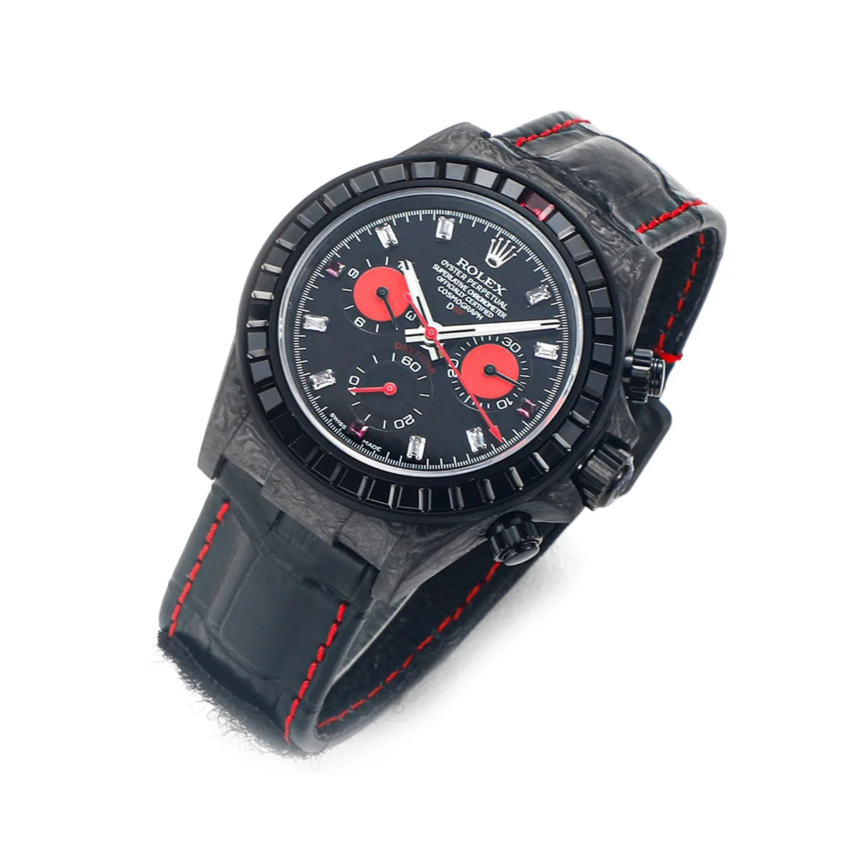 DIW Daytona Rainbow Black Carbon with Leather Rubber Strap