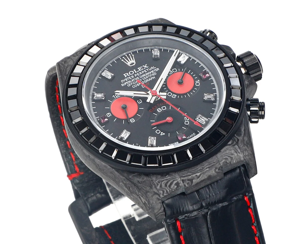 DIW Daytona Rainbow Black Carbon with Leather Rubber Strap