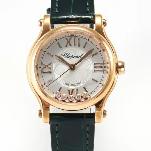 Happy Sports 30MM YF RG White Dial on Green Leather Strap A2892