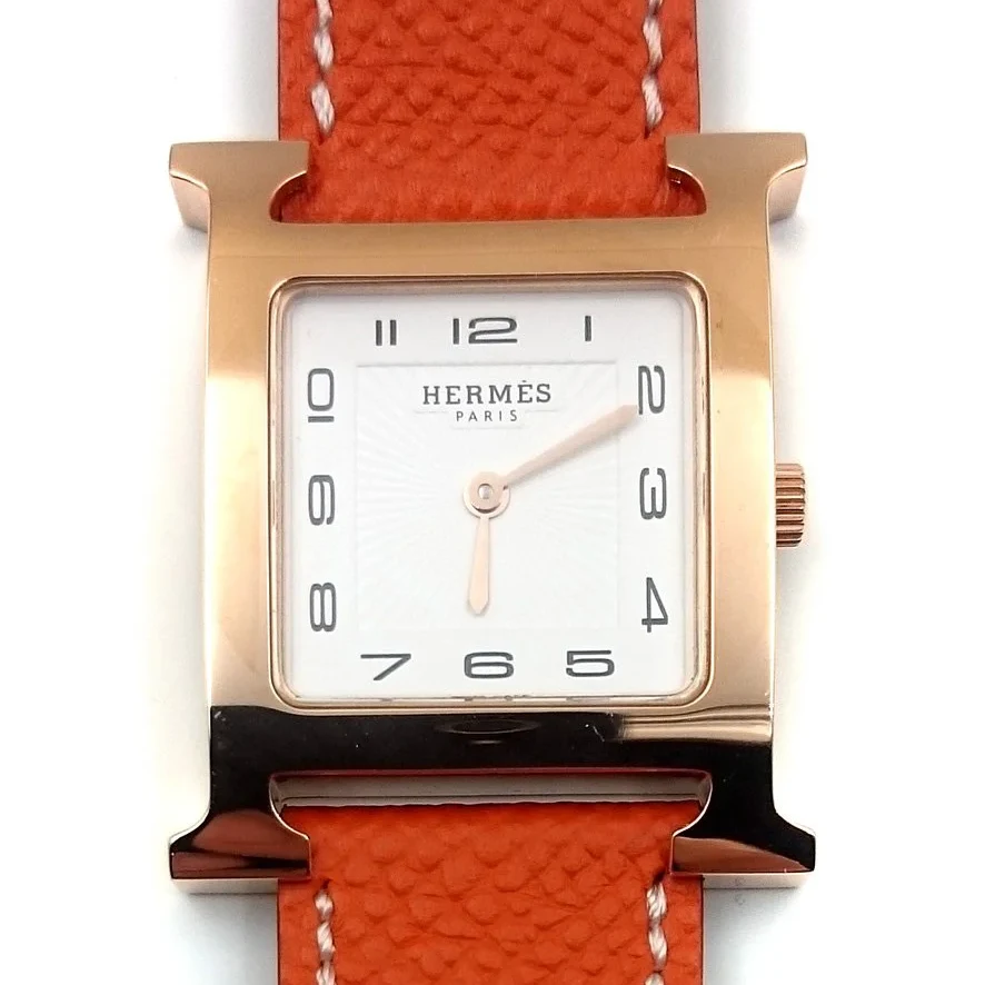 Heure H Rose Gold on Orange Epsom Leather Strap