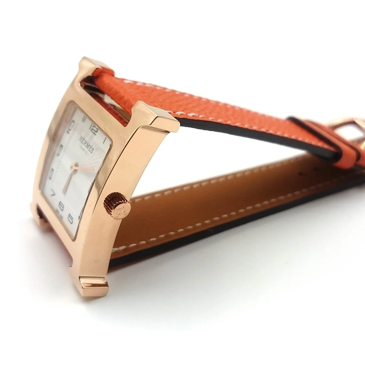 Heure H Rose Gold on Orange Epsom Leather Strap