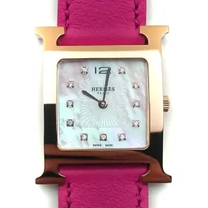 Heure H Rose Gold with Diamond Markers on Pink Fjord Leather Strap