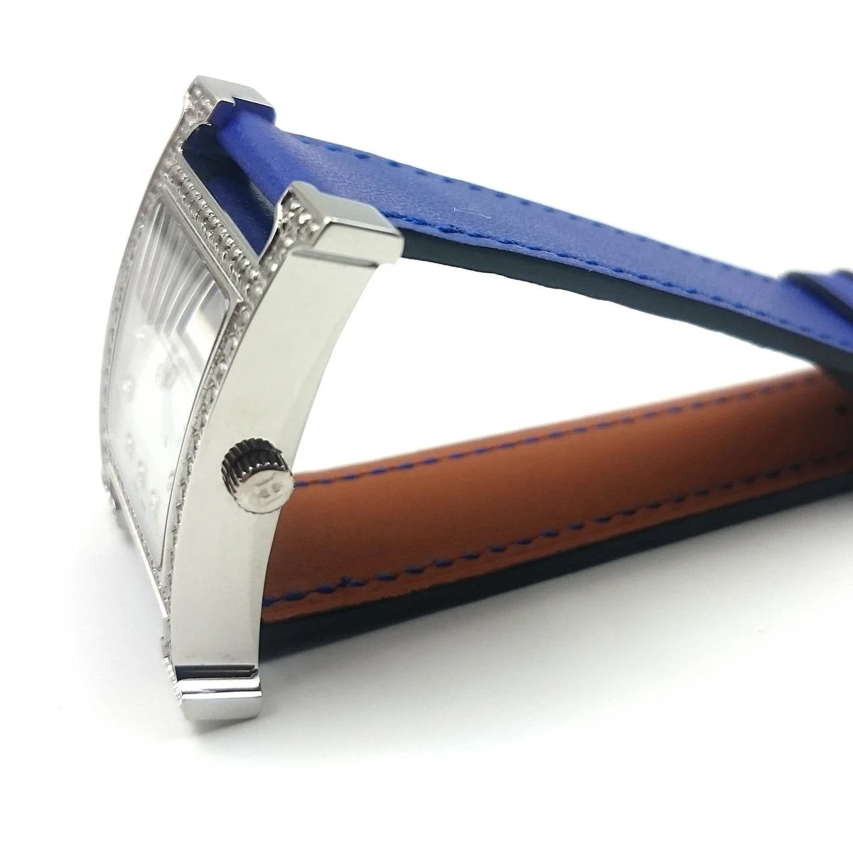 Heure H Steel with Diamond Bezel and Markers on Blue Fjord Leather Strap