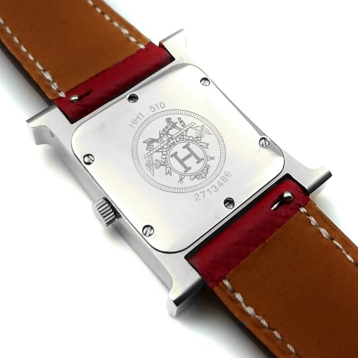 Heure H Steel with Diamond Bezel and Markers on Red Epsom Leather Strap