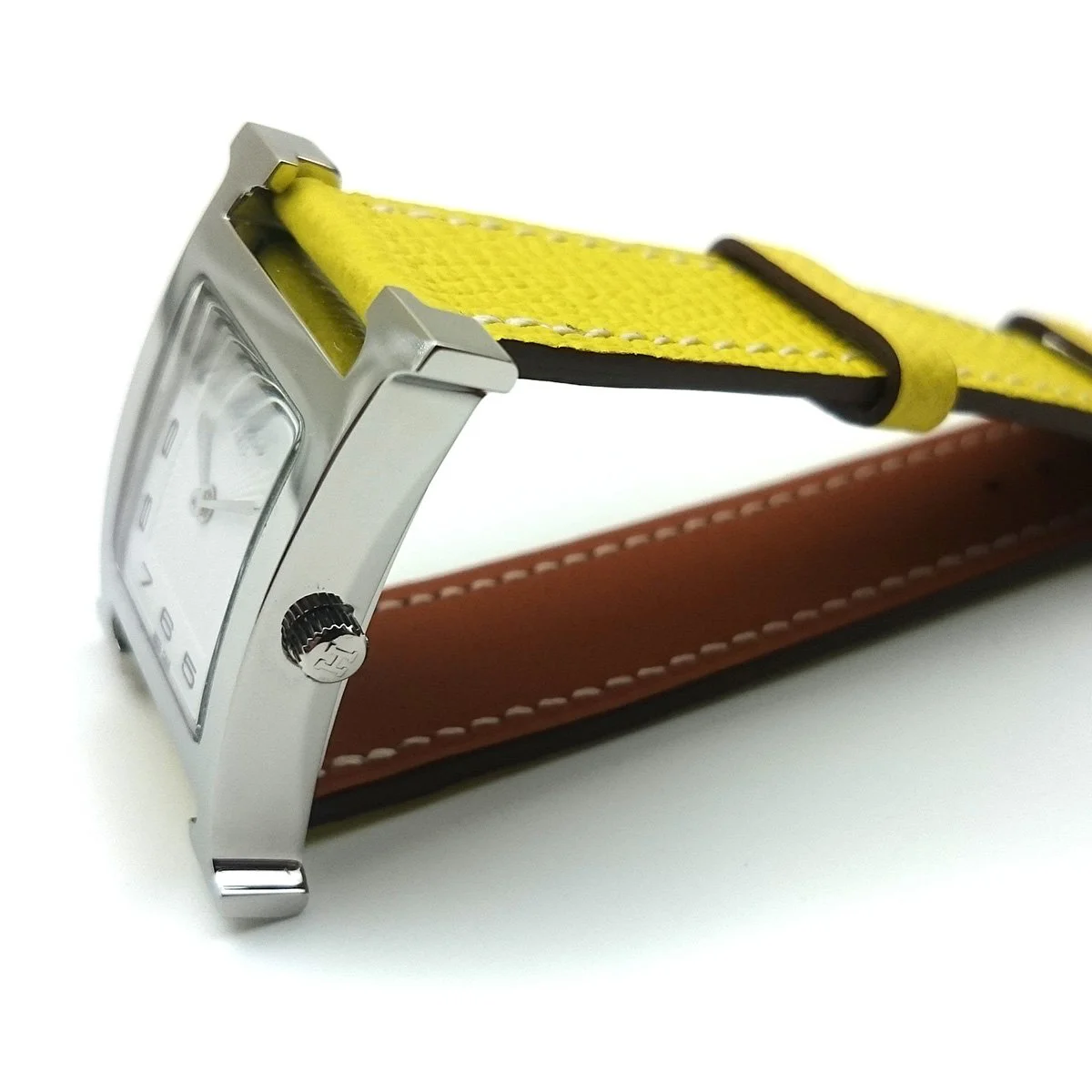 Heure H Steel with Diamond Markers on Yellow Epsom Leather Strap