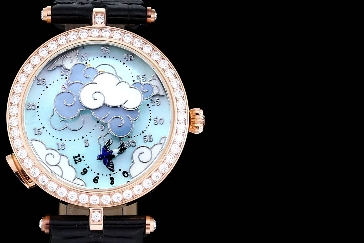 Lady Arpels Ronde des Papillons Watch in Rose Gold on Leather Strap