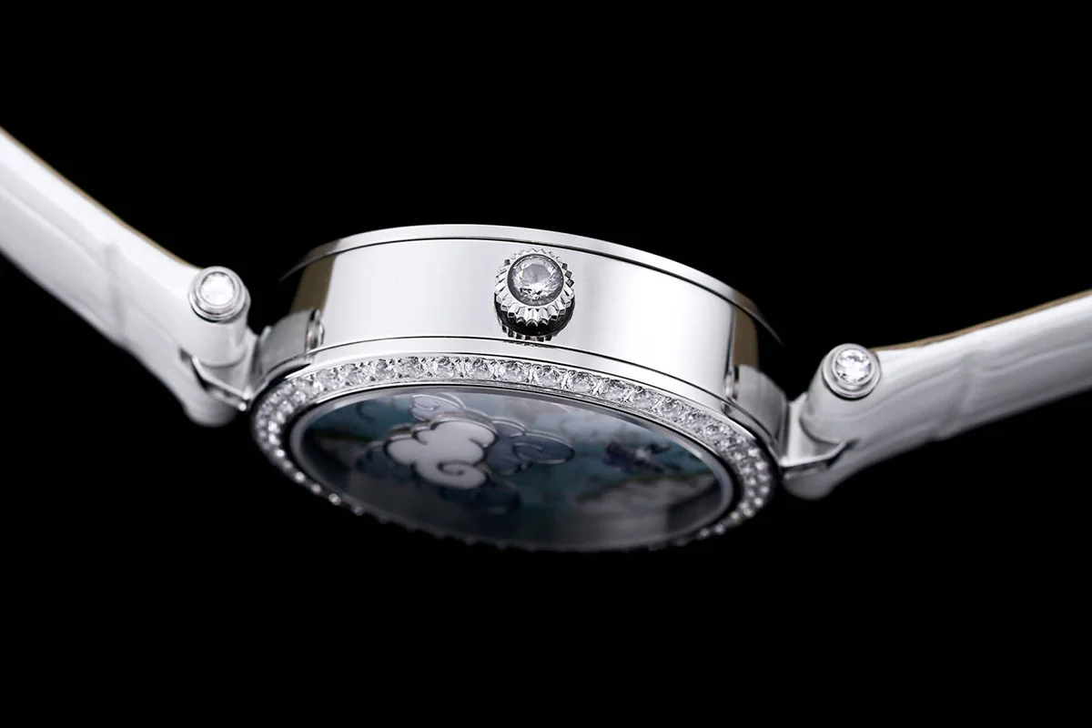 Lady Arpels Ronde des Papillons Watch in White Gold on Leather Strap
