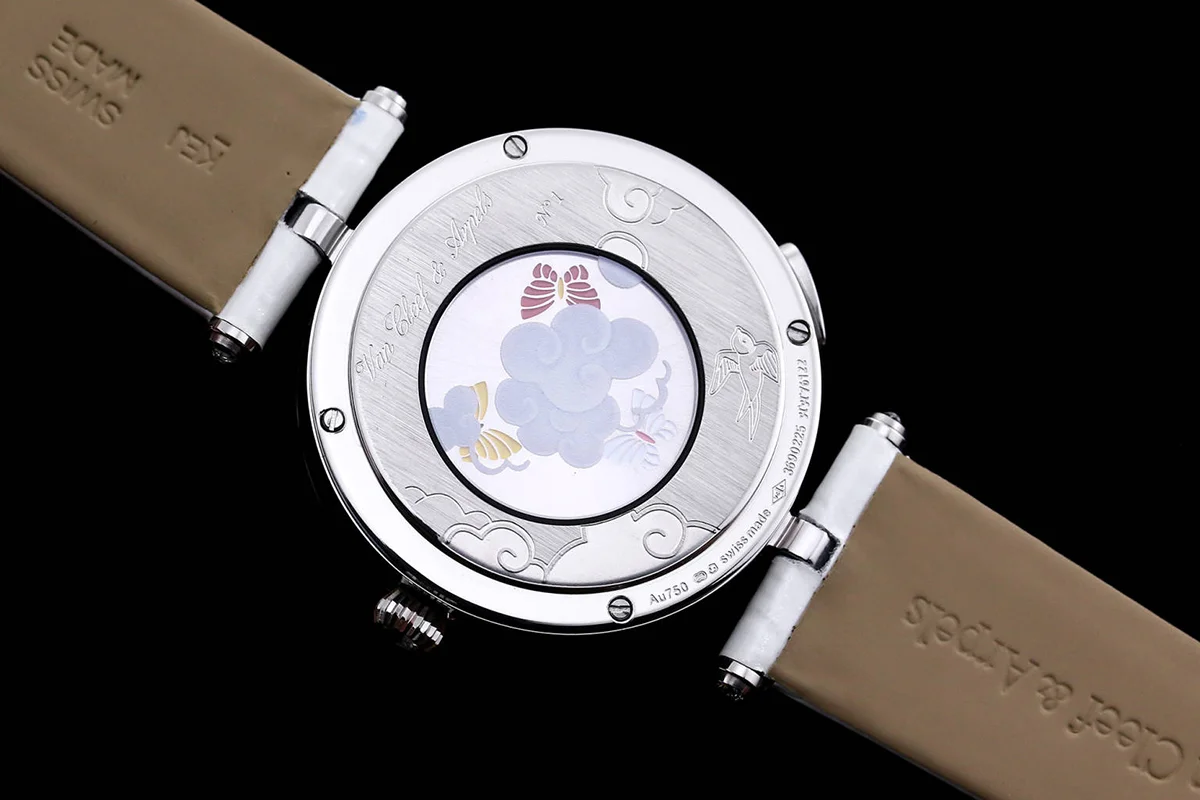 Lady Arpels Ronde des Papillons Watch in White Gold on Leather Strap