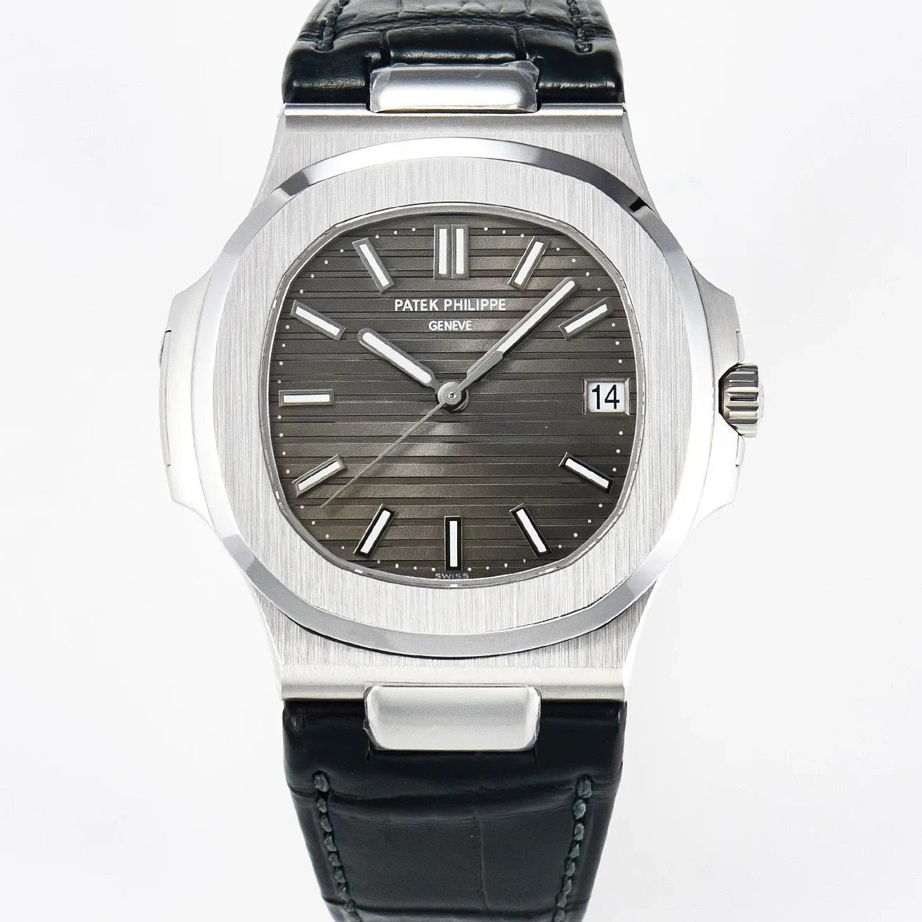 Nautilus 5711 SS 3KF 1:1 Best Edition Gray Textured Dial on Black Leather Strap A324 Super Clone V2
