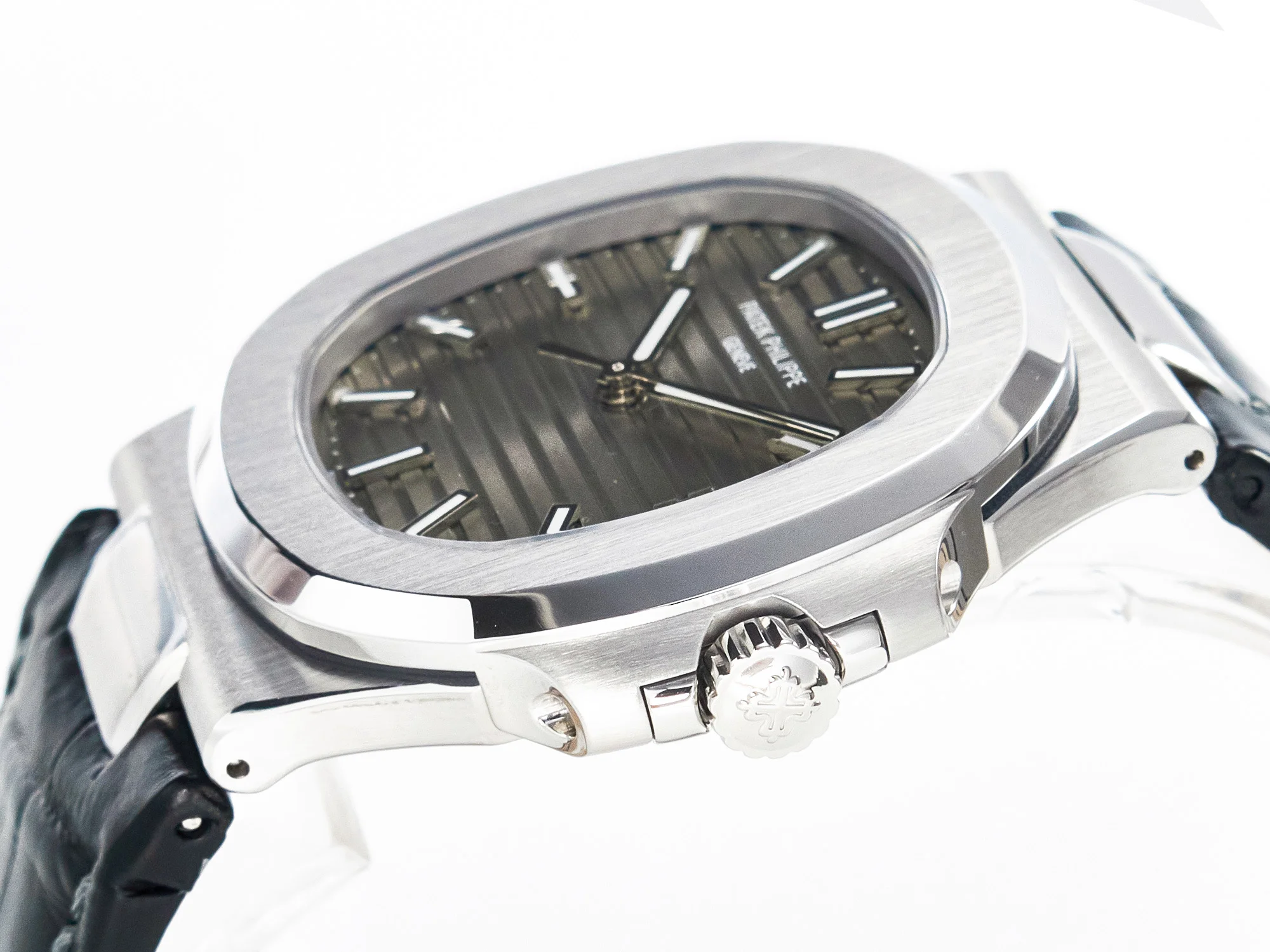 Nautilus 5711 SS 3KF 1:1 Best Edition Gray Textured Dial on Black Leather Strap A324 Super Clone V2