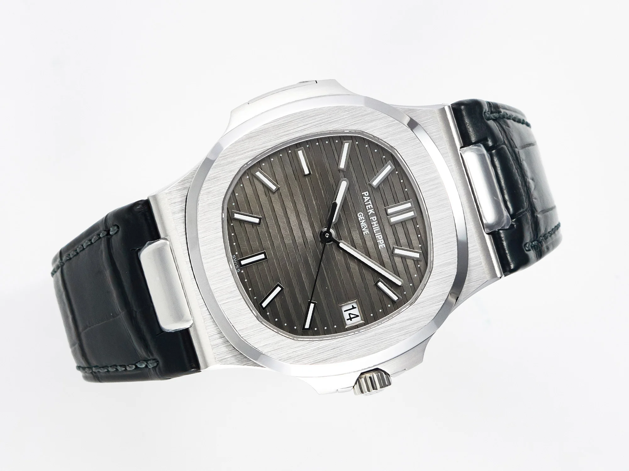 Nautilus 5711 SS 3KF 1:1 Best Edition Gray Textured Dial on Black Leather Strap A324 Super Clone V2