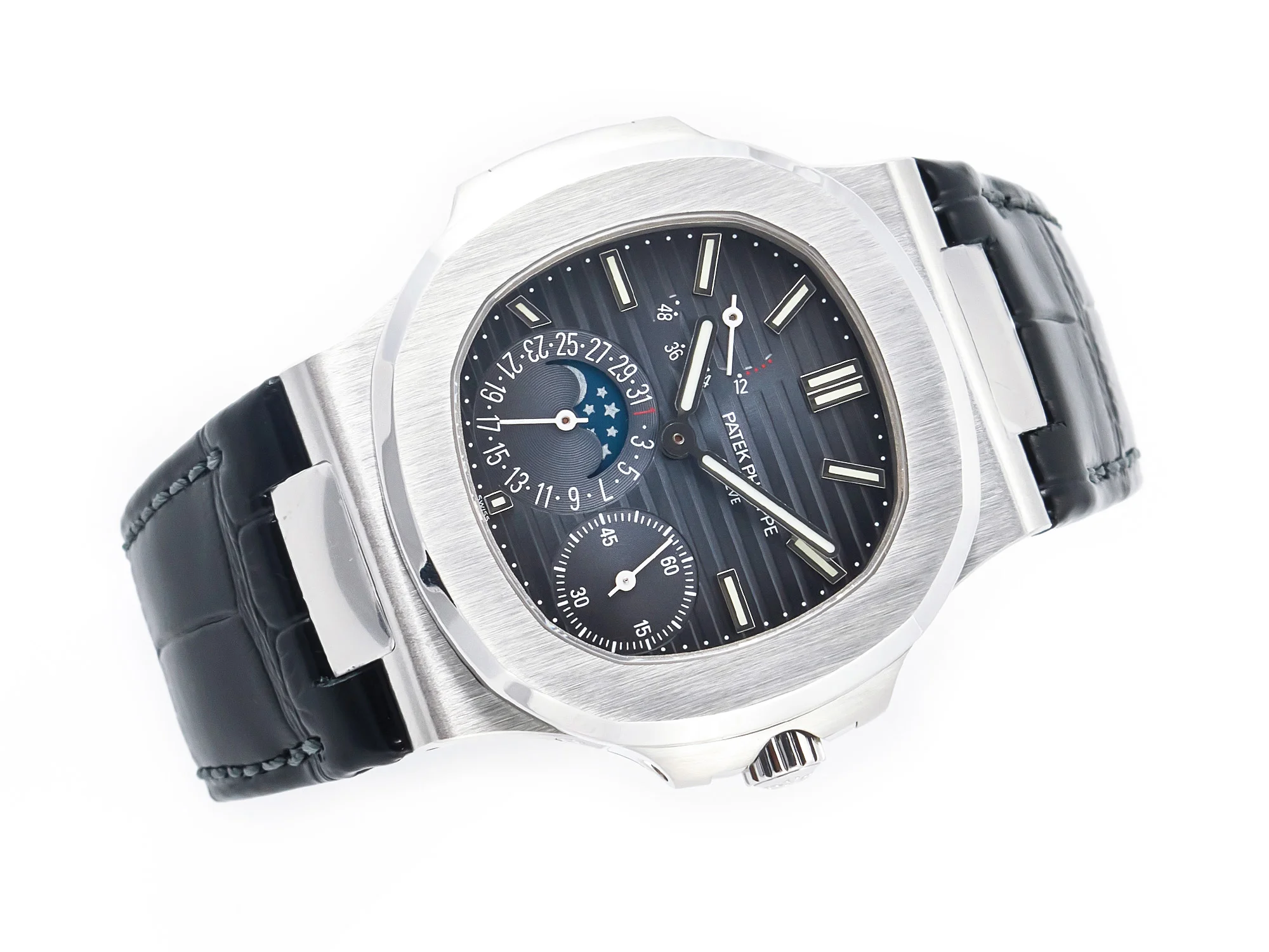 Nautilus 5712 SS PPF 1:1 Best Edition Blue Dial on Black Leather Strap A240 Super Clone V2