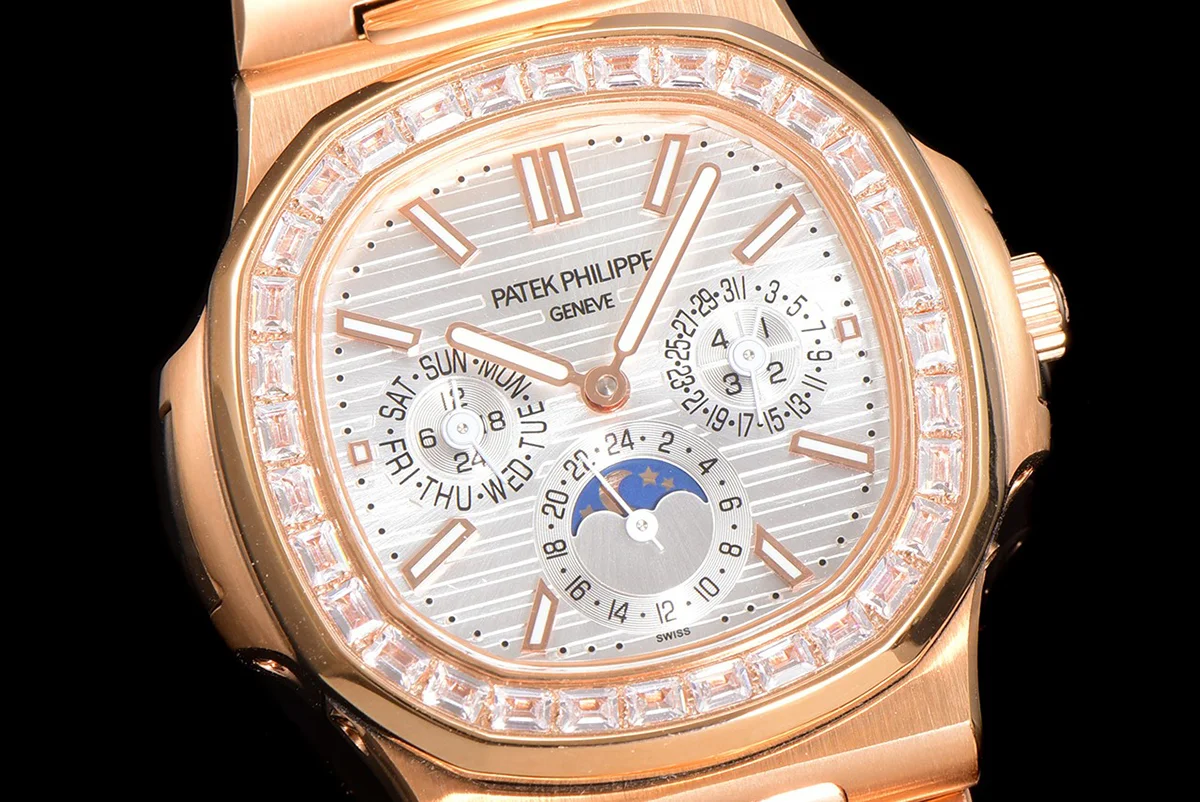 Nautilus 5740 White Dial with Diamond Bezel in Rose Gold
