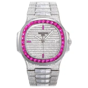 Nautilus Jumbo 5711 Diamond Dial with Pink Diamond Bezel in Paved Diamonds