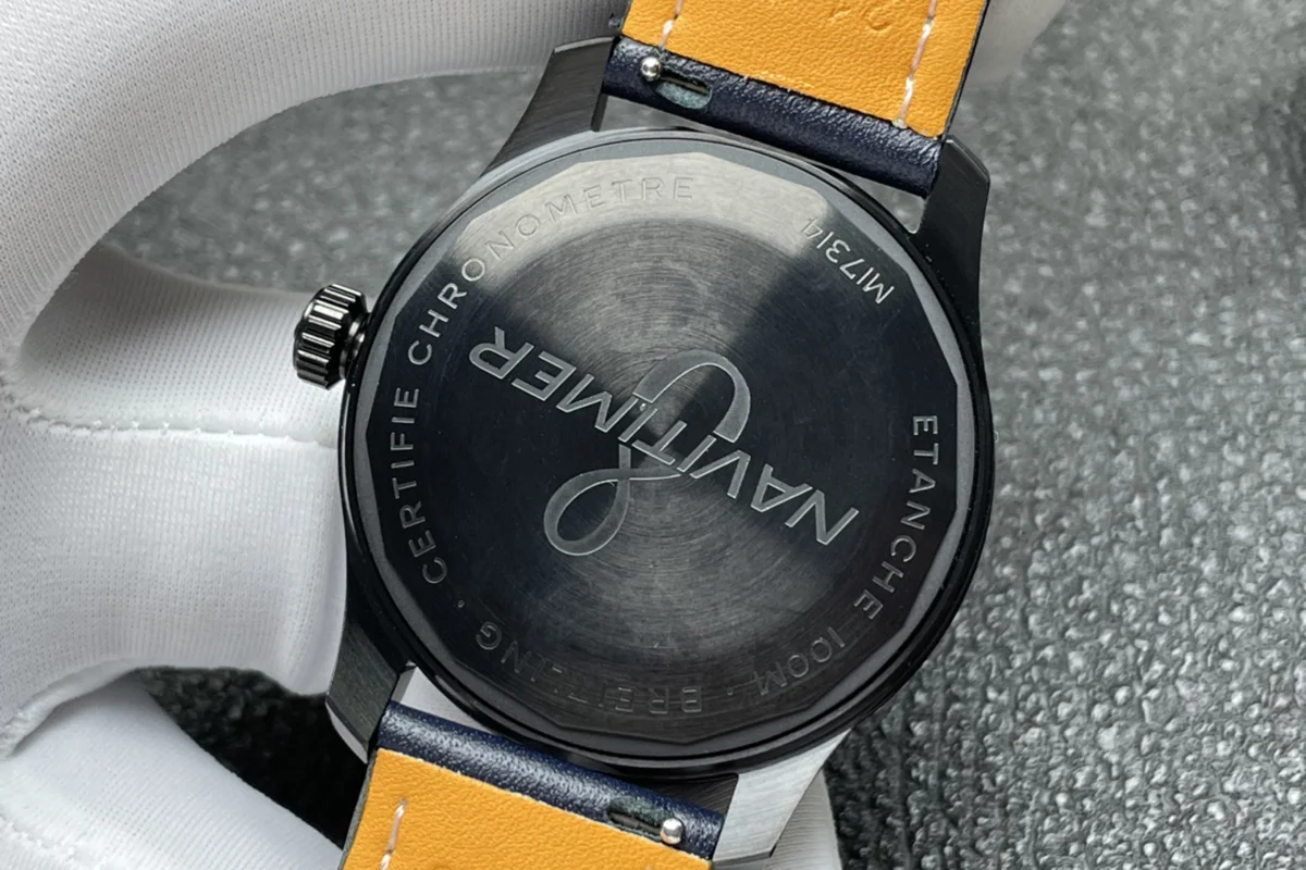 Navitimer Aviator 8 Automatic 41 Black Dial in PVD on Blue Leather Strap