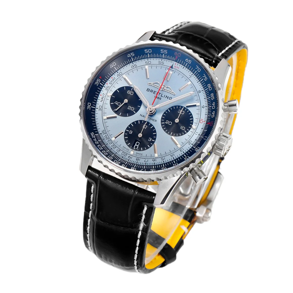 Navitimer B01 Chronograph 43 Blue Dial in Steel on Leather Strap Ref. AB0138241C1P1