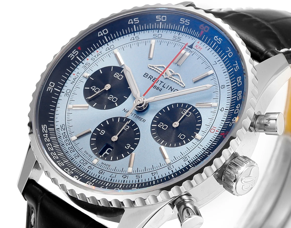 Navitimer B01 Chronograph 43 Blue Dial in Steel on Leather Strap Ref. AB0138241C1P1