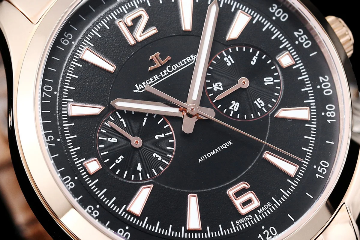 Polaris Chronograph Black Dial in Rose Gold on Bracelet