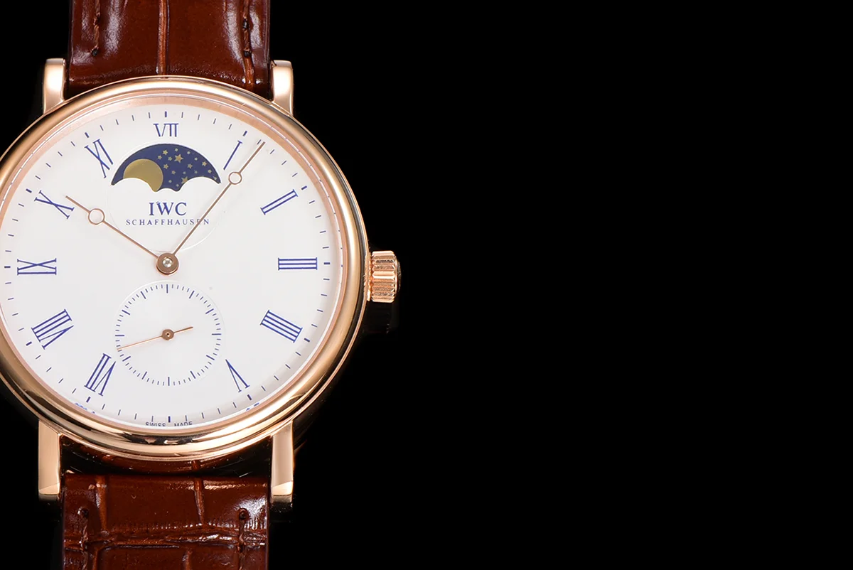 Portofino Hand Wound Moon Phrase IW5548 White Dial in Rose Gold