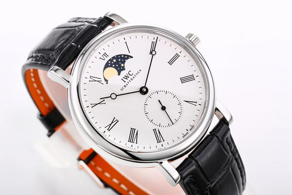 Portofino Hand Wound Moon Phrase IW554805 White Dial in Steel