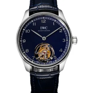 Portugieser Hand-Wound Tourbillon Blue Dial in Steel IW5458