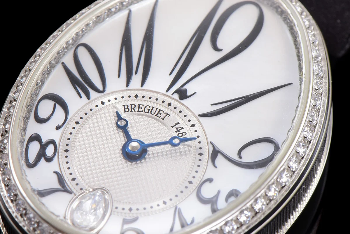 Reine de Naples in White Gold 8918BB on Black Leather Strap