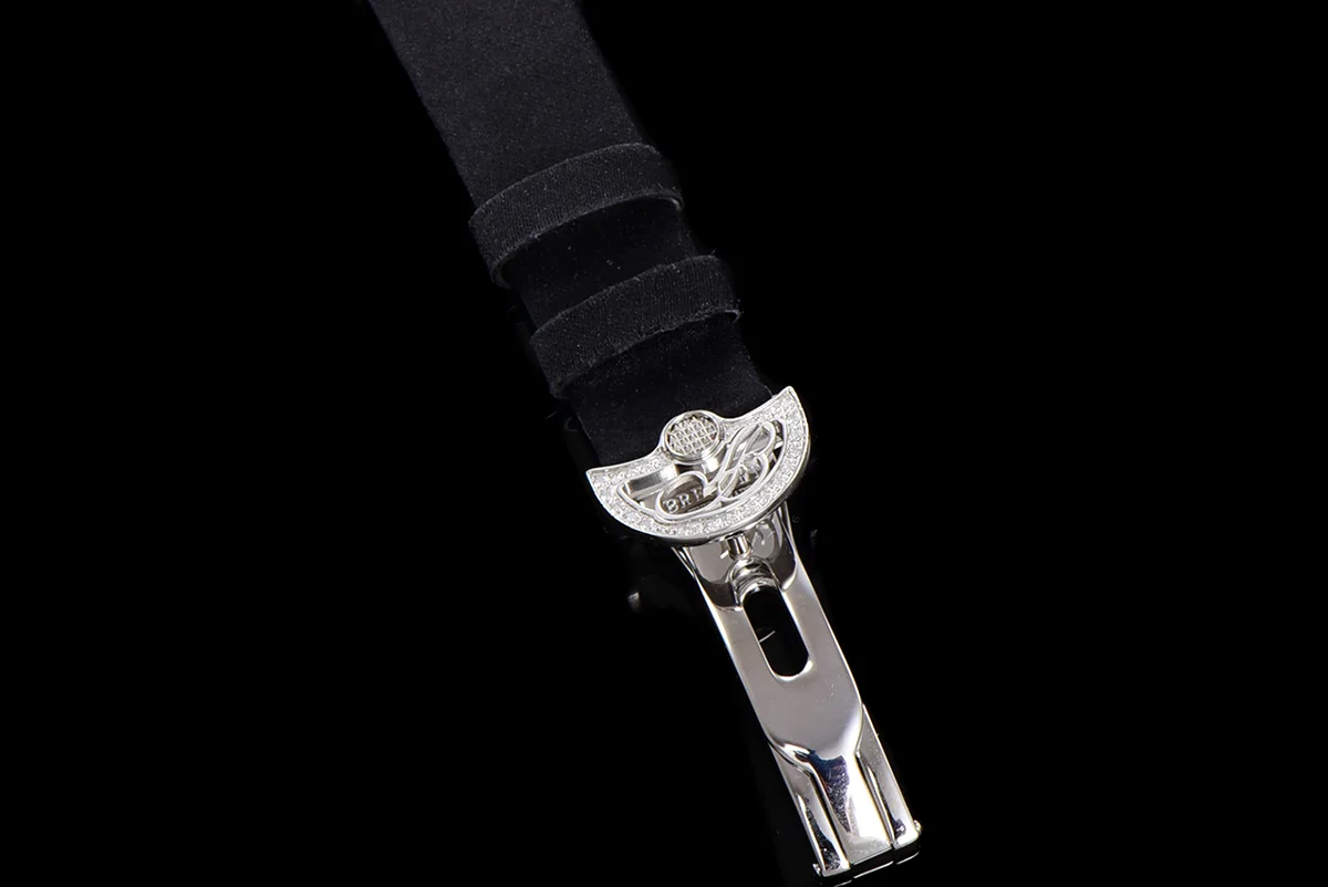 Reine de Naples in White Gold 8918BB on Black Leather Strap