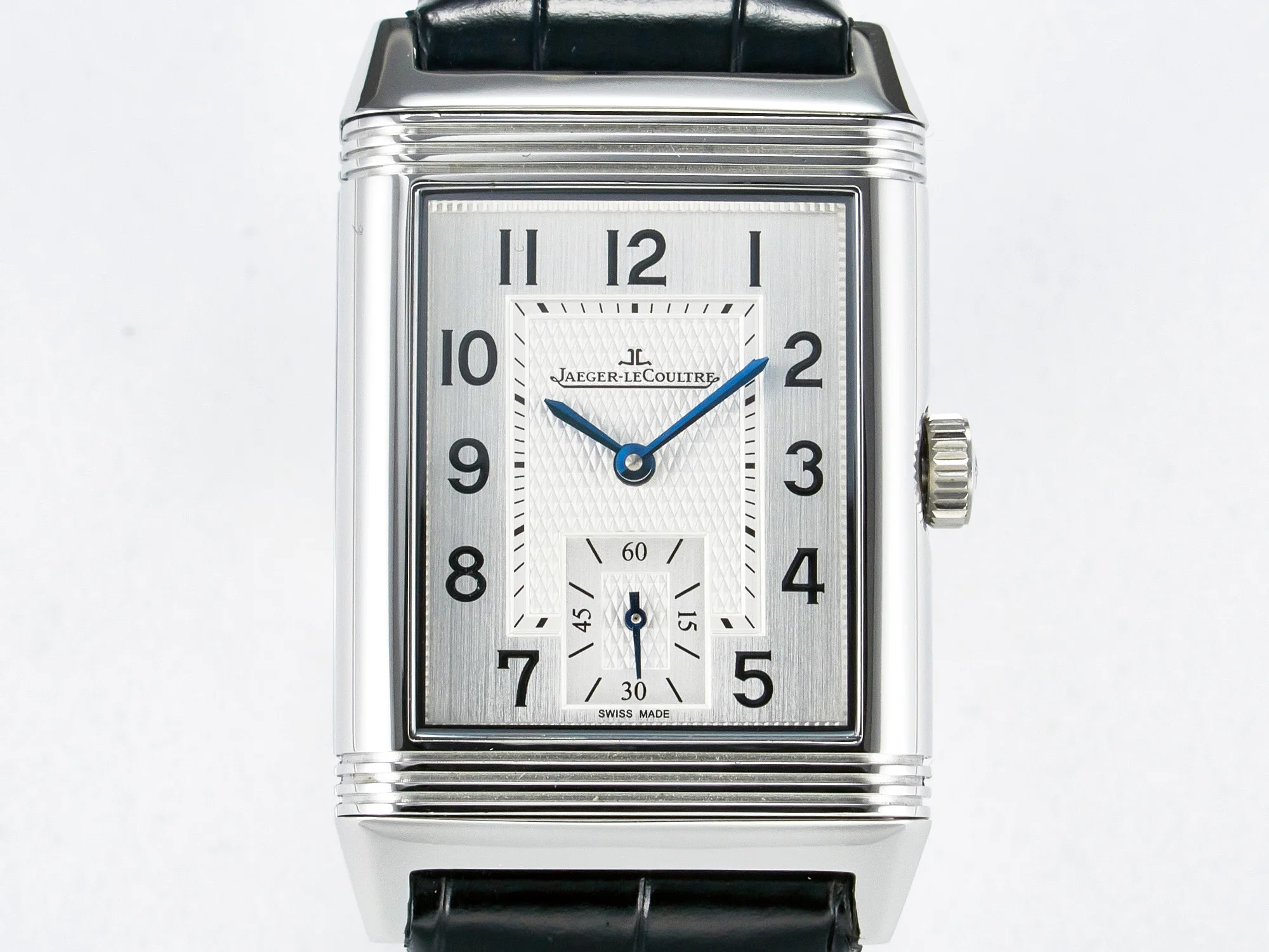 Reverso Classic Duoface Small Seconds SS MGF Best Edition White Guilloché Dial on Black Leather Strap A854A