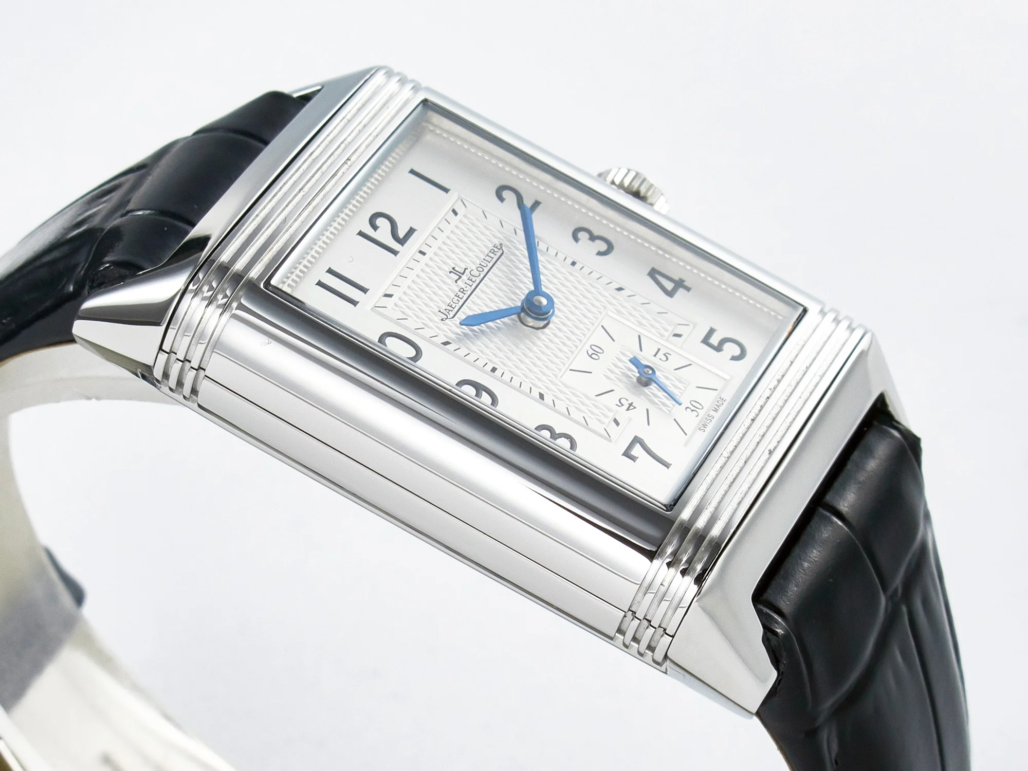 Reverso Classic Duoface Small Seconds SS MGF Best Edition White Guilloché Dial on Black Leather Strap A854A