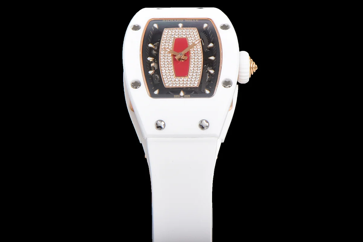 RM 007 Automatic Ladies White Ceramic Red Lips