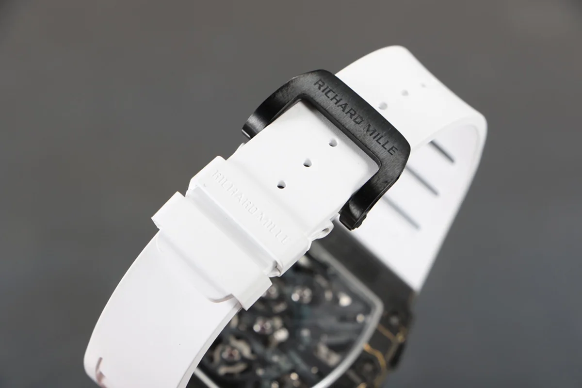 RM 012-01 Tourbillon NTPT Carbon on White Rubber Strap