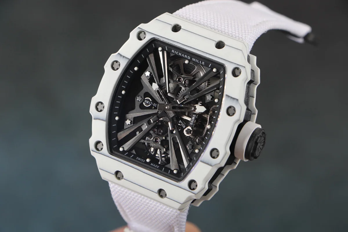 RM 012-01 Tourbillon White NTPT Carbon on White Nylon Strap