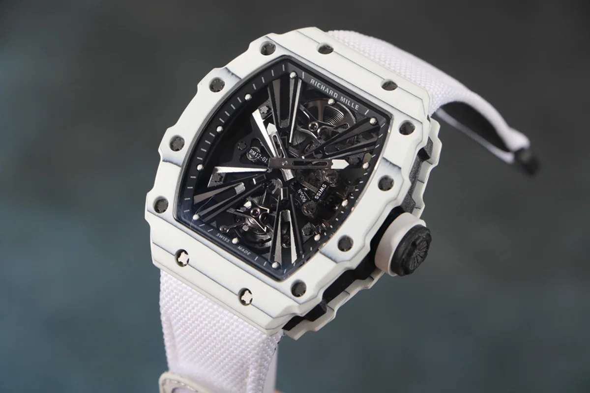RM 012-01 Tourbillon White NTPT Carbon on White Nylon Strap