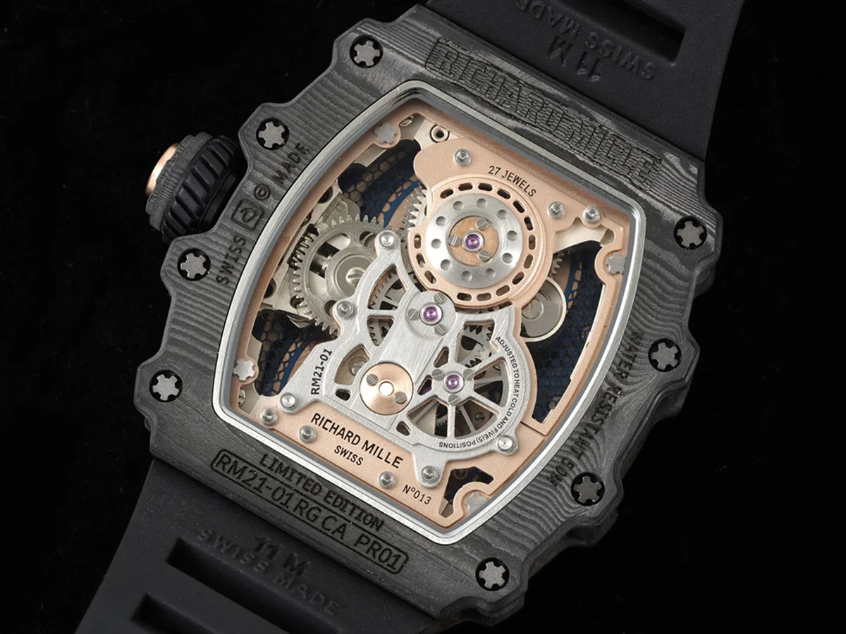 RM 021-01 Tourbillon Aerodyne in Rose Gold on Black Rubber Strap