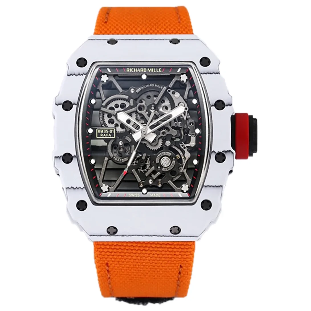 RM 035-01 Rafael Nadal White NTPT on Orange Nylon Strap