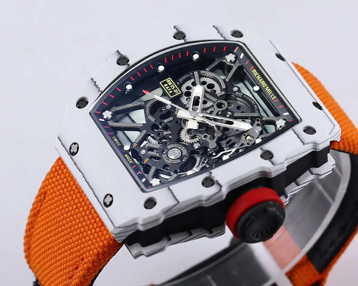 RM 035-01 Rafael Nadal White NTPT on Orange Nylon Strap