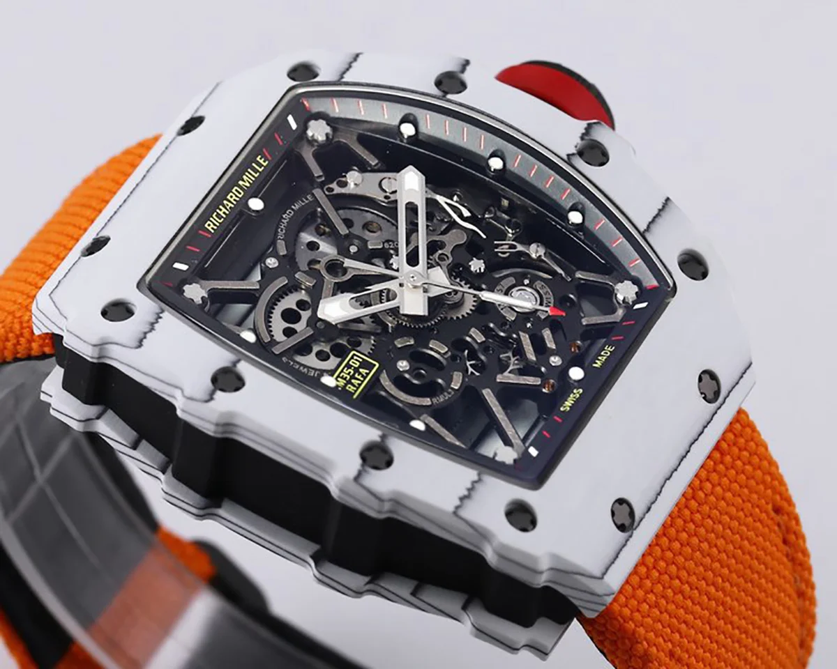 RM 035-01 Rafael Nadal White NTPT on Orange Nylon Strap