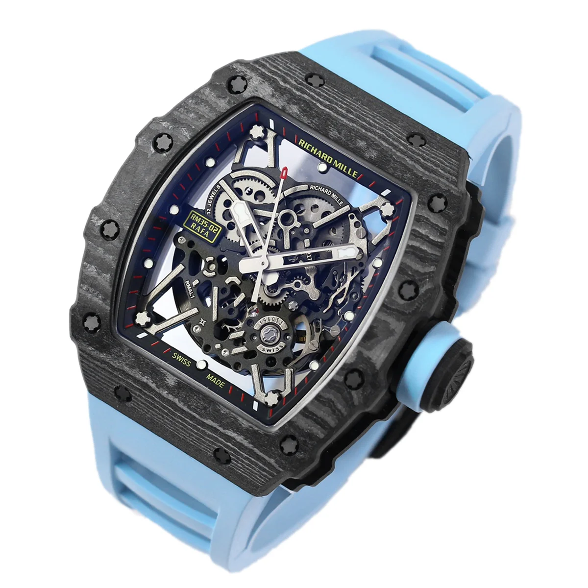 RM 035-02 Rafael Nadal NTPT Carbon on Blue Rubber Strap